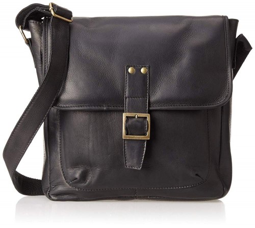 Elegant Moroccan Black Leather Handbag with Multiple Pockets