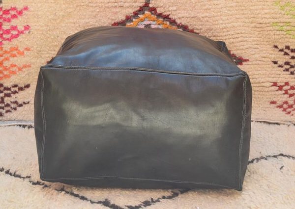 Luxurious Dark Grey Moroccan Leather Poufs - Handmade & Embroidered