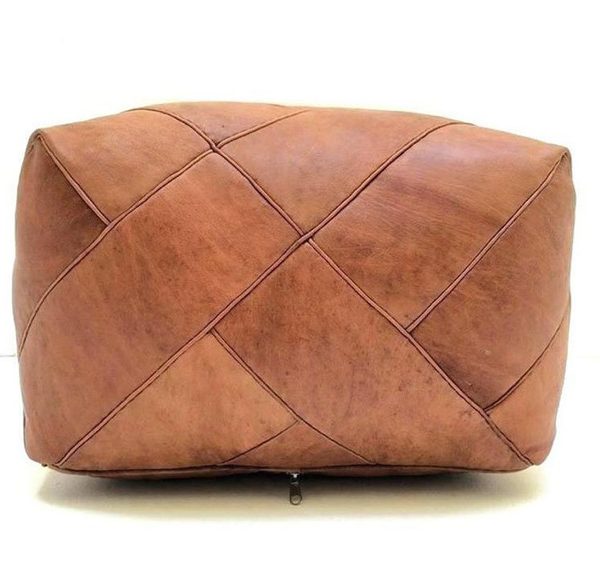 Moroccan Leather Poufs | Handcrafted Tan Square Poufs