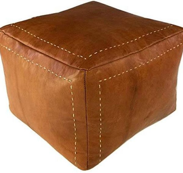 Embroidered Leather Moroccan Poufs - Handcrafted Comfort & Style