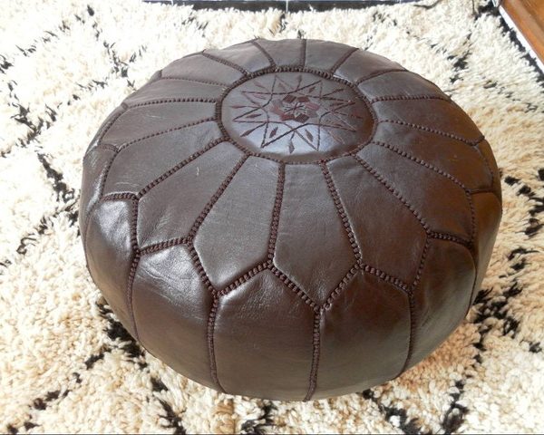 Luxurious Chocolate Brown Leather Moroccan Pouf