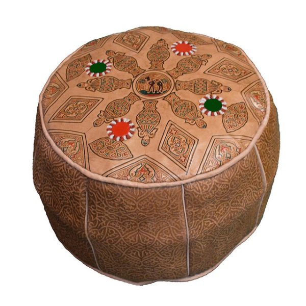 Moroccan Handcrafted Leather Pouf | Cozy Seating Option