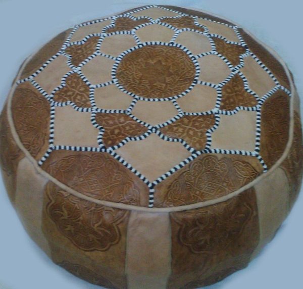 Handcrafted Leather Moroccan Pouf - Premium Genuine Leather