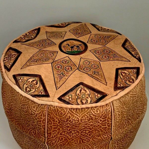 Elegant Handcrafted Leather Moroccan Pouf