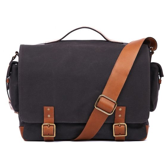 Black Tan Genuine Leather Moroccan Messenger Bag - Handcrafted in Fez