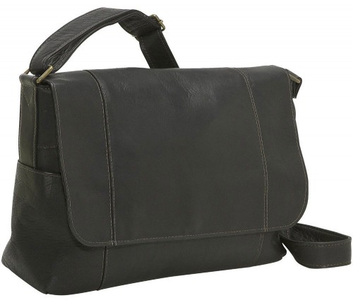 Pebble Black Moroccan Leather Messenger Bag for Stylish Organization.