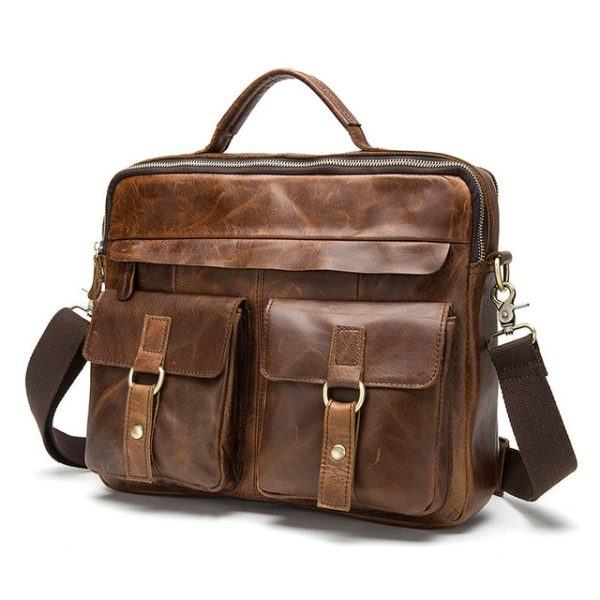 Moroccan Leather Distressed Brown Messenger Bag - Stylish and Durable Unisex Accessory