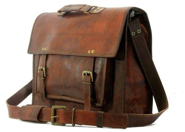 Vintage Moroccan Leather Messenger Bag with Multiple Pockets