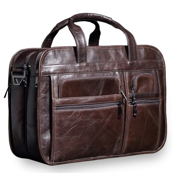 Luxury Dark Brown Leather Messenger Bag - Handcrafted Moroccan Style