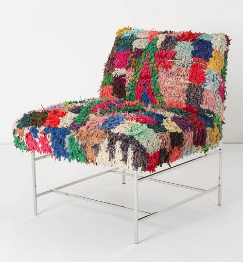 Hand-Forged Metal Chair with Boucherouite Rug Cushion