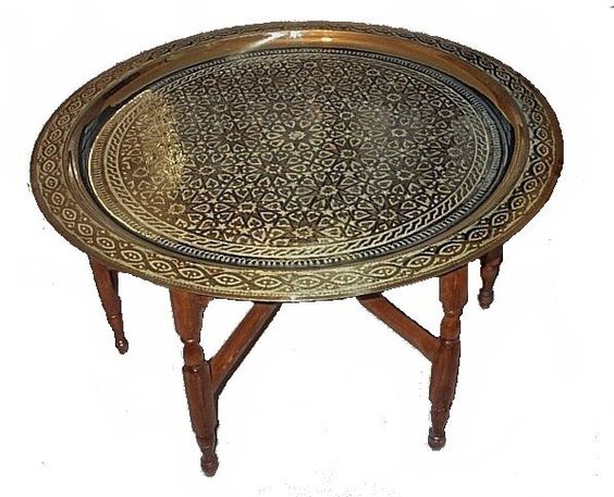 Moroccan Handmade Metal Side Table with Detachable Serving Tray