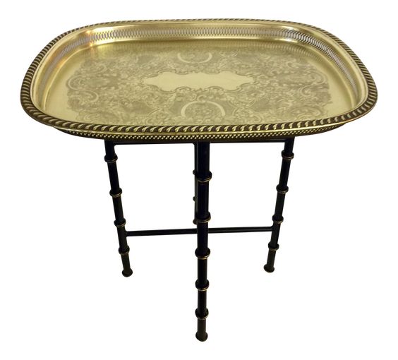 Moroccan Metal Side Table with Detachable Tray