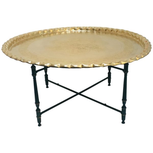 "Handmade Moroccan Metal Side Table with Detachable Tray | Customizable Dimensions"