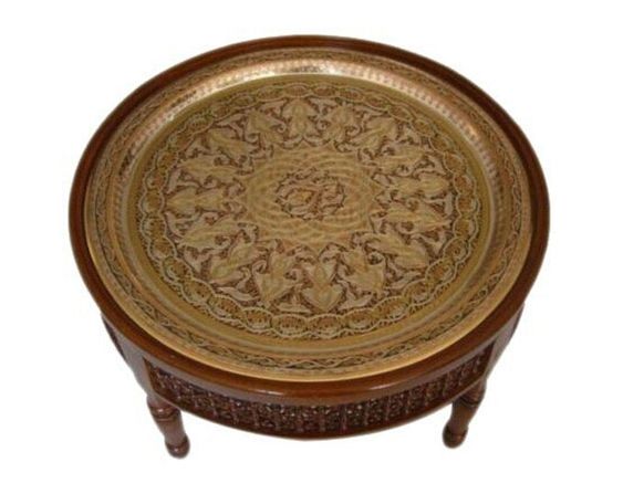 Handmade Exotic Metal Serving Tray - Moroccan Crafted Table
