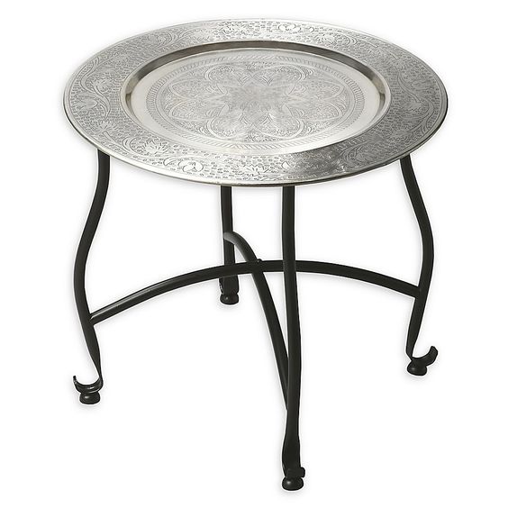 Exotic Moroccan Handmade Metal Side Table | Detachable Tray Top