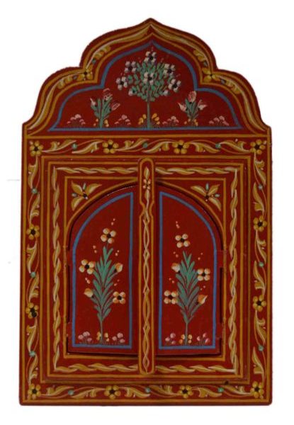 Red Vintage Moroccan Mirror with Moucharabeih Design