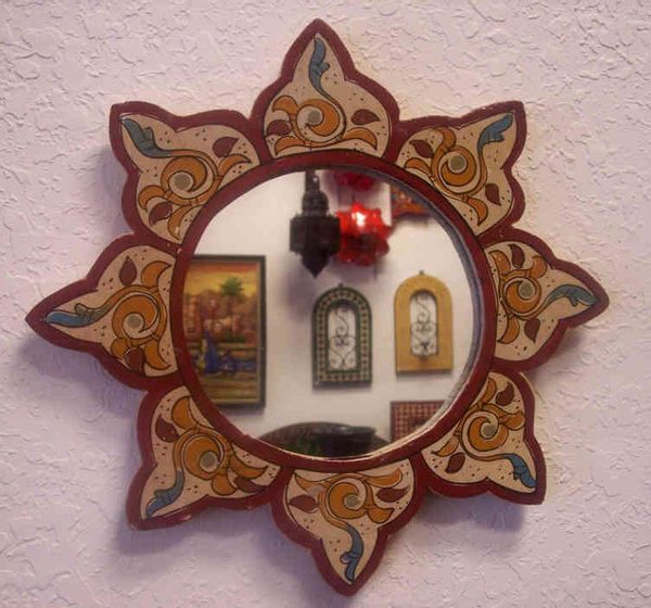 Vintage Moroccan Red Flower-Shaped Mirror