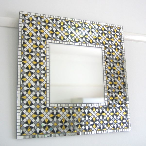 Square Moroccan Mosaic Mirror - Handmade Tile Detail around Central Mirror
