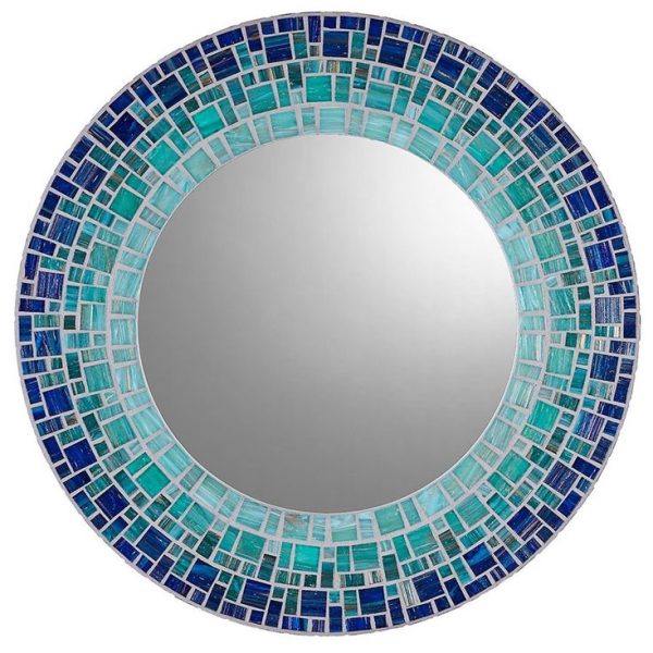 Blue Teal Round Moroccan Mosaic Mirror | Handmade Craftsmanship