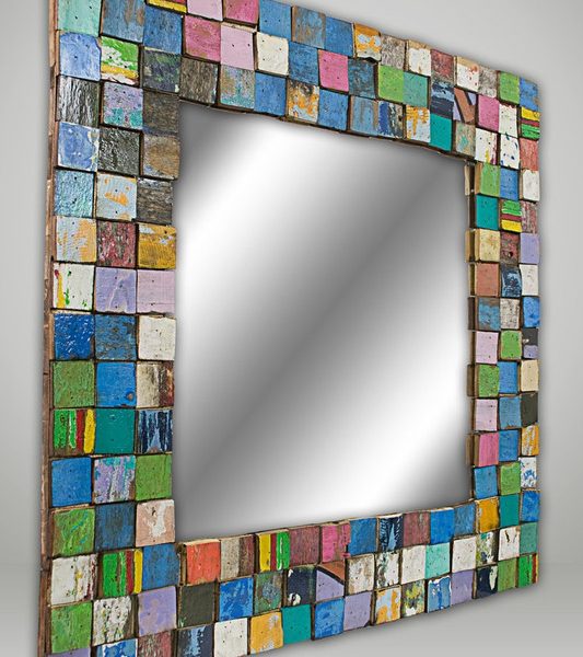 Square Moroccan Mosaic Mirror with Coloured Tile Inlays