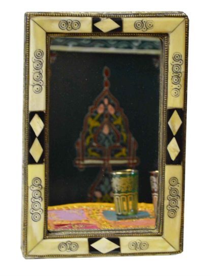 Moroccan Brass Engraved Mirror with Camel Bone Inlay