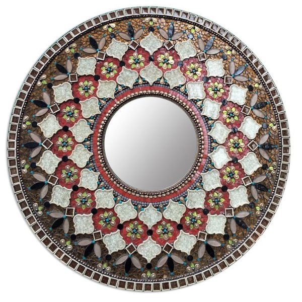 Round Moroccan Mosaic Floral Mirror - Handcrafted Elegance