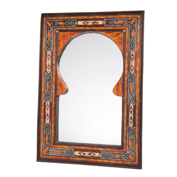 Handcrafted Moroccan Brass Camel Bone Inlay Mirror