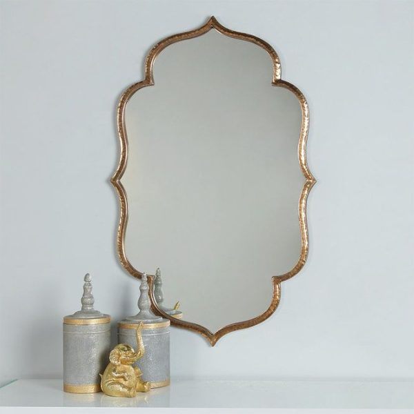 Moroccan Handcrafted Hammered Iron Gold Mirror - Elegant Design for Versatile Hanging, Custom Dimensions & High Quality Craftsmanship