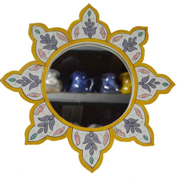 Vintage Moroccan Flower-Shaped Yellow Mirror - Hand-Painted Traditional Design