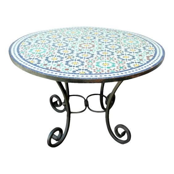 Moroccan Mosaic Table with Colorful Inlays for Indoor/Outdoor Settings