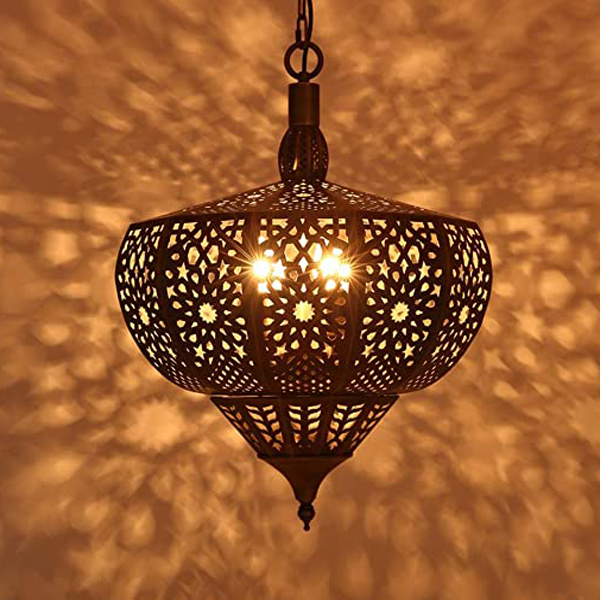 Handcrafted Moroccan Pendant Lamp in Dark Metal - Vintage Charm and Timeless Appeal