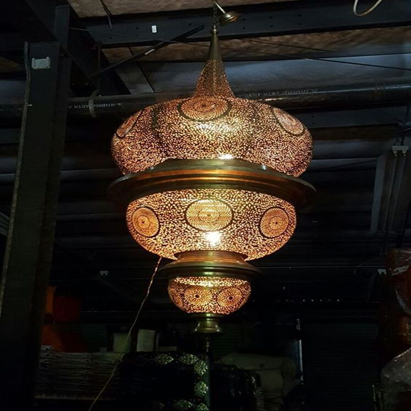 Vintage Copper Circle Moroccan Pendant Lamp - Handcrafted Elegance