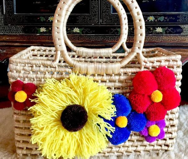 Moroccan Handmade Pom Pom Baskets - Ethical Eco-Friendly Storage & Beach Totes