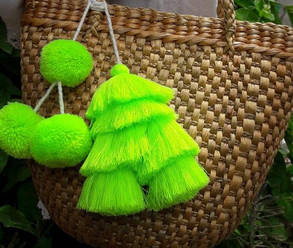 Moroccan Neon Green Pom Pom Basket