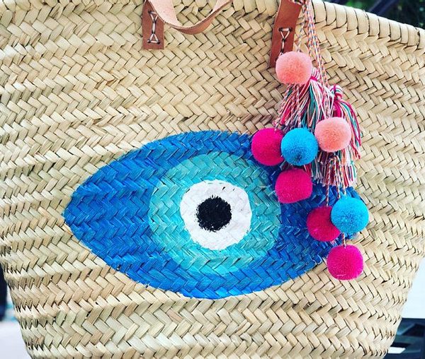 Moroccan Pom Pom Eye Print Baskets for Chic Style