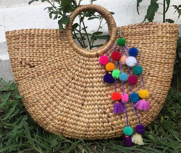 Moroccan Pom Pom Handmade Eco-Friendly Baskets - Versatile and Ethically Crafted