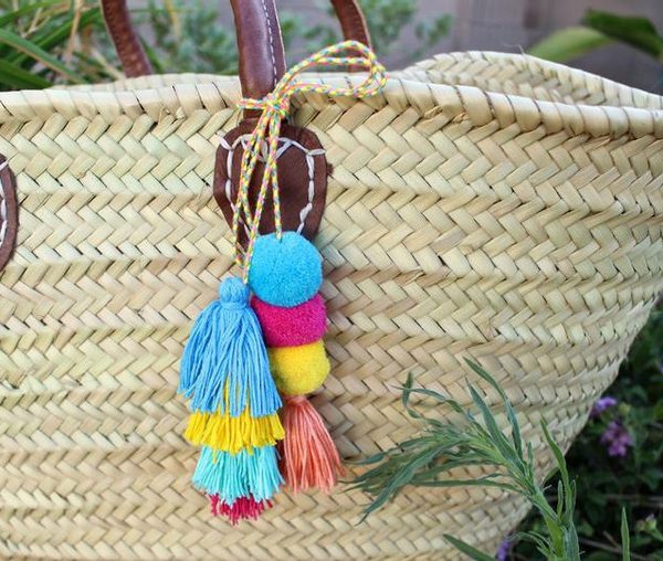 Moroccan Pom Pom Basket - Handcrafted Berber Artisan Eco-Friendly Tote