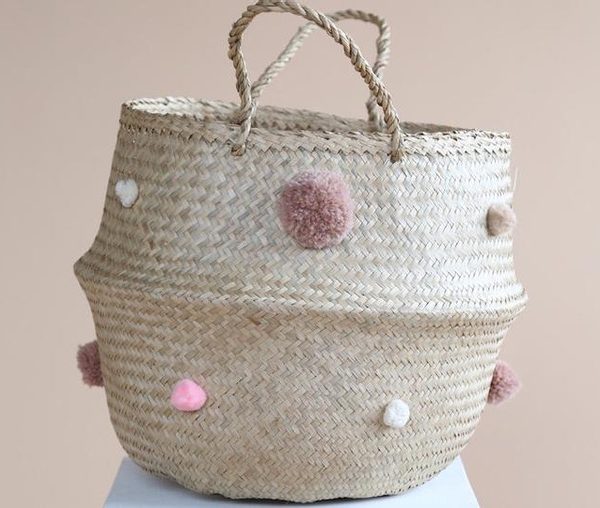 Handwoven Moroccan Pom Pom Baskets | Eco-Friendly & Stylish