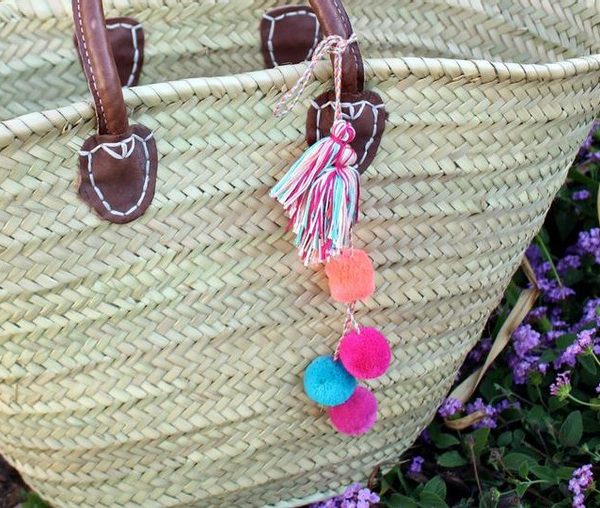 Ethically Handcrafted Pom Pom Baskets for Beach & Storage