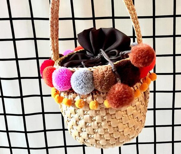 Colorful Moroccan Eco-Friendly Pom Pom Basket