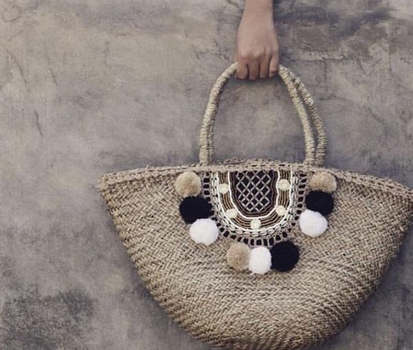 Handwoven Moroccan Pom Pom Basket - Eco-Friendly Storage
