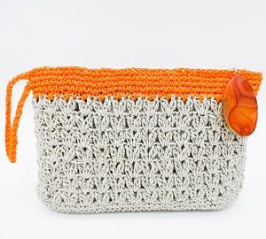 Moroccan Handwoven Straw Clutch - White/Orange