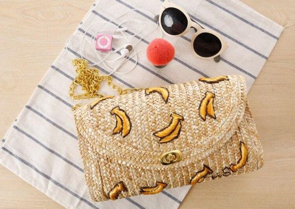 Chic Banan Print Straw Clutch - Handmade by Moroccan Berber Women