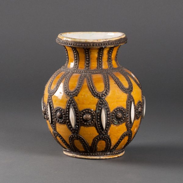 Handcrafted Moroccan Crimson & Yellow Ceramic Vase