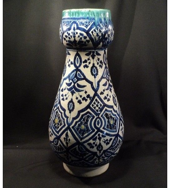 Blue and White Moroccan Ceramic Vase by A. Seghini