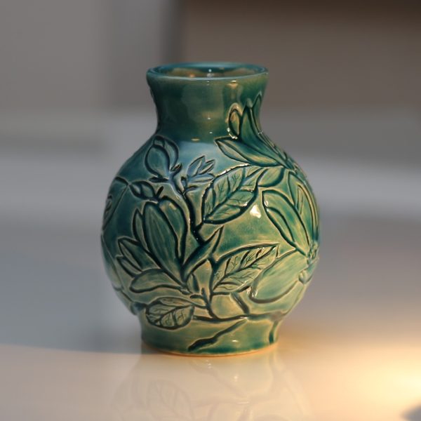 Moroccan Fes Green Ceramic Vase with Lid