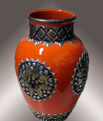 Moroccan Orange Brass Vase - Handcrafted Floral Display Piece