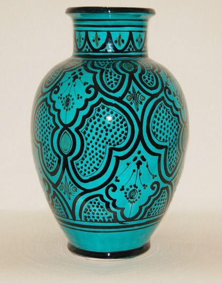 Moroccan Hand-Painted Vintage Majolica Pottery Vase