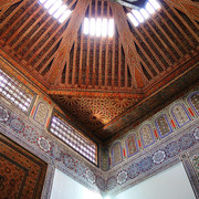 Moroccan Hand-Carved Wood Ceiling - Geometric & Biomorphic Motifs