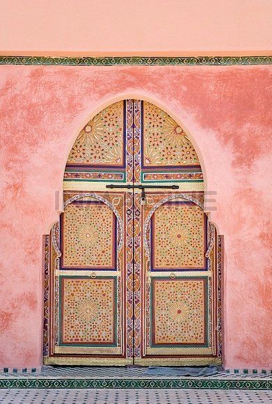 Hand-Painted Moroccan Wood Double Doors for Elegant Home Décor